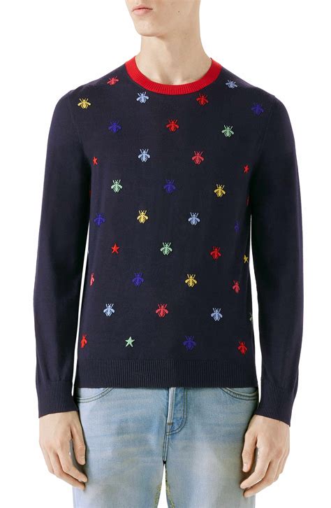 gucci sweater black cat|Gucci bee embroidered sweater.